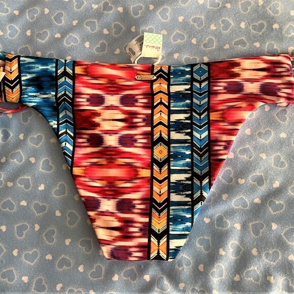 New Raisins Mai Tri Macrame Side Pant Bikini Cheeky Swim Bottons Chevron  Size L - Picture 2 of 9